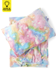 Girls Glow Rainbow Unicorn Blanket And Pillowcase 2-Piece Set
