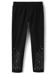 Leggings acogedores de felpa francesa con diamantes de imitación para niñas
