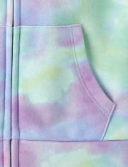 Girls Tie Dye Graphic Fleece Zip-Up Hoodie