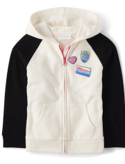 Girls Colorblock Graphic French Terry Zip-Up Hoodie