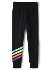 Girls Rainbow Stripe Fleece Jogger Pants
