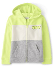 Girls Colorblock Heart French Terry Zip-Up Hoodie