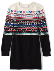 Vestido estilo suéter de grecas alpinos con corazón para niñas