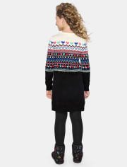 Vestido estilo suéter de grecas alpinos con corazón para niñas