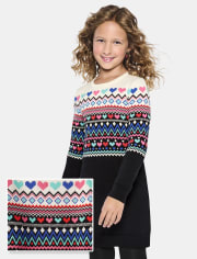 Vestido estilo suéter de grecas alpinos con corazón para niñas