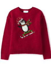 Girls Sequin Penguin Sweater