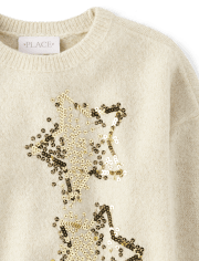Girls Long Sleeve Sequin Star Sweater WHITE The Children s Place