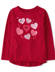 Top raglán con corazón de lentejuelas para niñas
