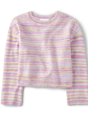 Girls Rainbow Space Dye Striped Sweater
