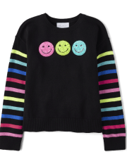 Girls Rainbow Happy Face Sweater