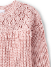 Girls Cable Knit Fringe Sweater