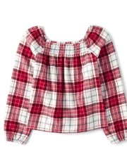 Girls Plaid Flannel Smocked Top