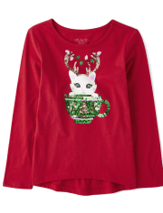 Girls Sequin Cat Graphic Top