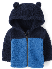 Veste confortable en sherpa ours color block pour bébé garçon