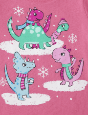 Camiseta con gráfico de dinosaurios de lucha de bolas de nieve para bebés y niñas pequeñas