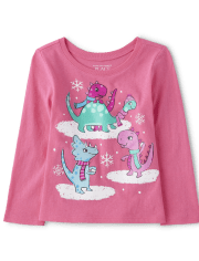 Camiseta con gráfico de dinosaurios de lucha de bolas de nieve para bebés y niñas pequeñas