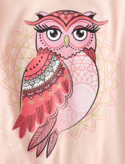 Lucky Brand Graphic Owl Pink Silver Metallic Cotton Long Sleeve T