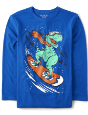 Camiseta con estampado de dinosaurio de invierno para niños