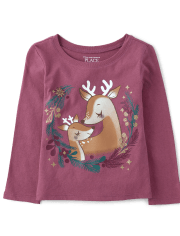 Camiseta con estampado de reno para bebés y niñas pequeñas