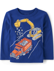 Camiseta con gráfico de vehículos de construcción para bebés y niños pequeños