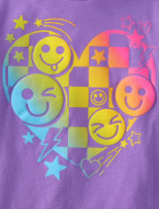 Girls Smiley Checker Heart Graphic Tee