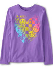 Girls Smiley Checker Heart Graphic Tee