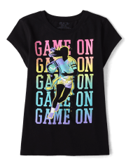 Camiseta con gráfico de fútbol con bandera para niñas