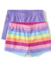 Toddler Girls Rainbow Striped Shorts 2-Pack