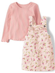 Conjunto de traje de 2 piezas con falda floral para niñas pequeñas