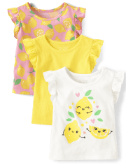 Toddler Girls Lemon Flutter Top 3-Pack