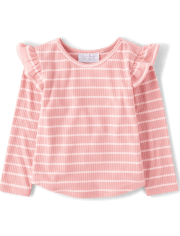 Baby And Toddler Girls Striped Ribbed Flutter Top