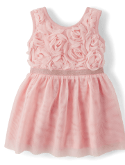 Baby And Toddler Girls 3D Rosette Mesh Fit And Flare Dress