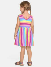 Baby And Toddler Girls Rainbow Striped Cross-Back Dress