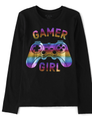 Girls Rainbow Gamer Girl Graphic Tee