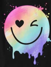 Girls Rainbow Happy Face Graphic Tee