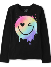 Girls Rainbow Happy Face Graphic Tee