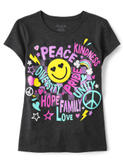 Girls Happy Face Words Graphic Tee