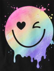 Camiseta con estampado de cara feliz y arcoíris para niñas
