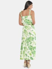 Womens Matching Family Palm Leaf Tiered Maxi Dress