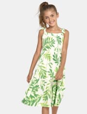 Girls Matching Family Palm Leaf Tiered Dress