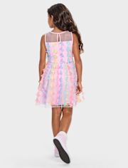 Robe ajustée et évasée en maille papillon 3D arc-en-ciel pour fille