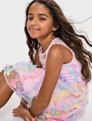 Robe ajustée et évasée en maille papillon 3D arc-en-ciel pour fille