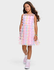 Robe ajustée et évasée en maille papillon 3D arc-en-ciel pour fille