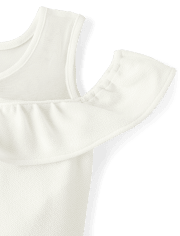 Girls Ruffle Jacquard Cold Shoulder Dress