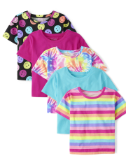 Pack de 5 camisetas tipo boxy Happy Face para niña