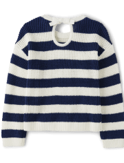 Girls Striped Cut Out Sweater