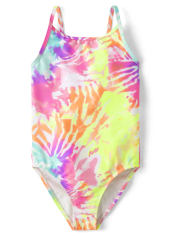 Girls Rainbow Tie Dye Cutout One Piece Swimsuit