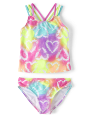 Girls Tie Dye Heart Tankini Swimsuit