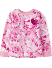 Girls Tie Dye Sequin Heart Fleece Sweatshirt