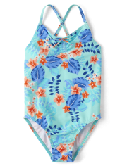 Girls Tropical Cross-Back One Piece Swimsuit